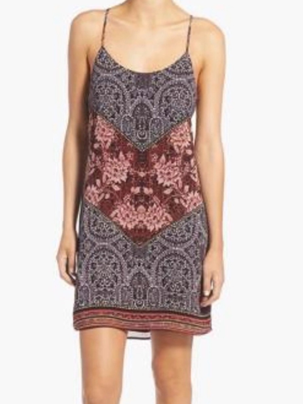 Socialite Paisley & Floral Mini Dress in Burgundy and Black N0616